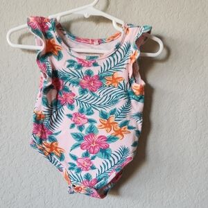 Jessica Simpson Pink Floral Ruffle Shoulder Bodysuit